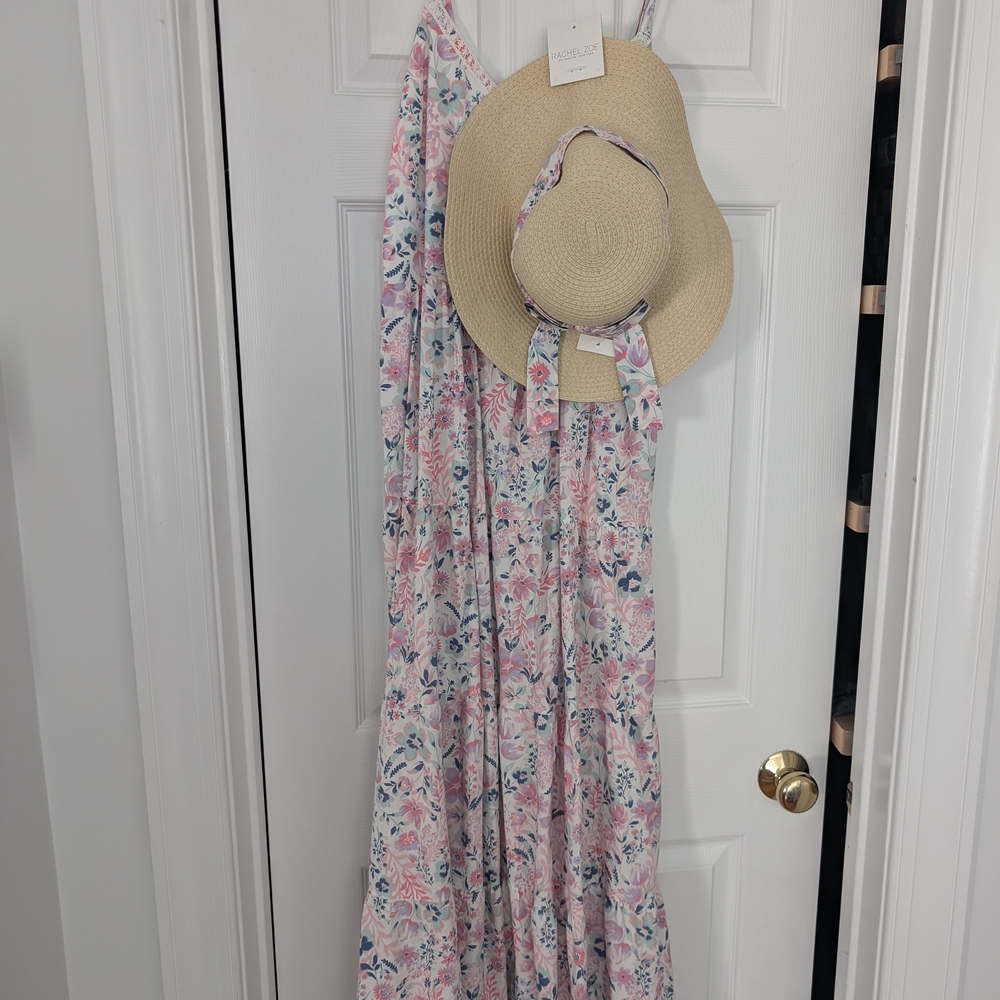 Floral Maxi Dress with Straw Hat